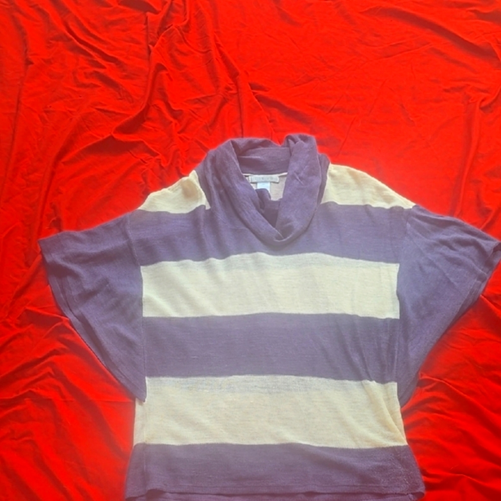 Striped Purple and Cream Cowl Neck Top